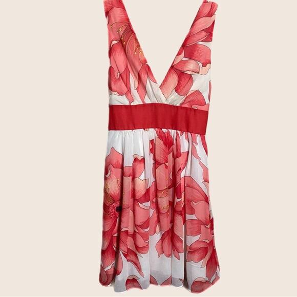 VTG Forever 21 Floral Flower Chiffon Tie Waist Shirt Dress Peach Orange Cream M - Picture 1 of 6